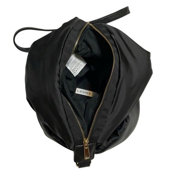 Loume Black Nylon and Vegan Leather Slouchy Backpack, Gold hardware - Picture 6 of 16
